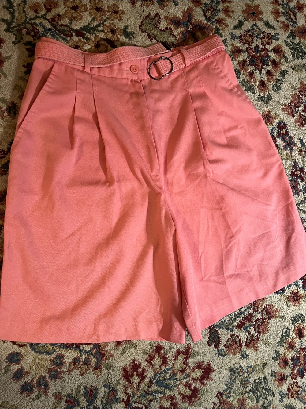 Cabin Creek Coral-Pink High Waist Pleated Shorts with Belt